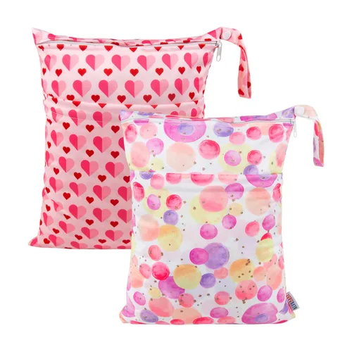 Miniatura 55 de ALVABABY 2 bolsas de pañales de tela para ropa húmeda, reutilizables con dos bolsillos con cremallera, para viajes, playa, piscina, guardería