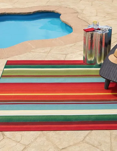 Miniatura 9 de Unique Loom Outdoor Modern Collection - Alfombra de área Jaco (4 pies 1 pulgada octágono multi/azul claro)