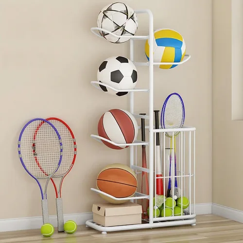 Miniatura 8 de Basketball Storage Rack, Sports Equipment Organizer, Yoga Mat Storage Basket, Multi-Tier Ball Storage Rack with Adjustable Feet for Garages, Courts