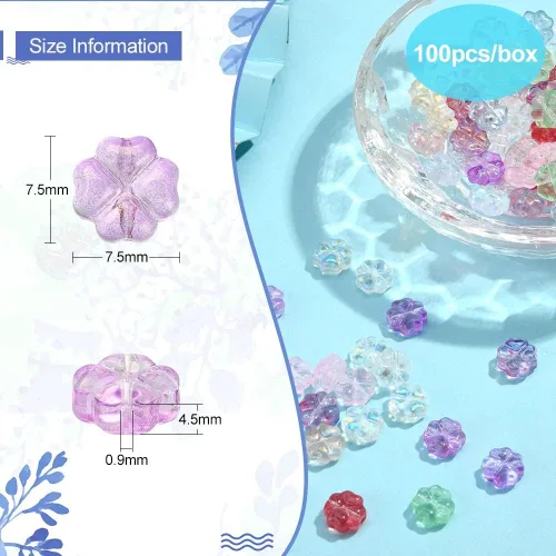 Miniatura 3 de LiQunSweet 100 cuentas de cristal checo transparentes de 10 colores, cuentas sueltas de hoja de trébol para hacer joyas y manualidades, 0.295 x