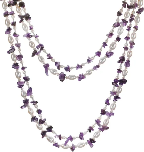 HinsonGayle, juego de aretes colgantes y collar de dos vueltas con perlas cultivadas de agua dulce y piedras.