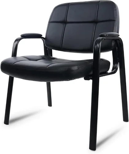 CLATINA Silla de invitados grande y alta, cómodas sillas de recepción con reposabrazos acolchado de cuero regenerado para oficina, recepción, Negro