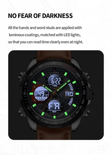 Miniatura 6 de NAVIFORCE Relojes digitales militares para hombre reloj analógico de cuarzo impermeable reloj deportivo multifuncional de cuero