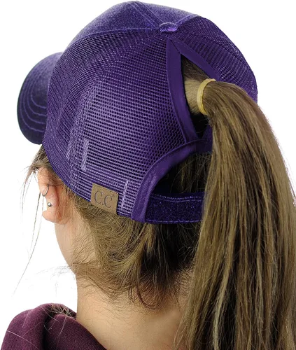 Miniatura 2 de C.C - Gorra de béisbol con diseño para cola de caballo, ajustable, con malla y brillantina