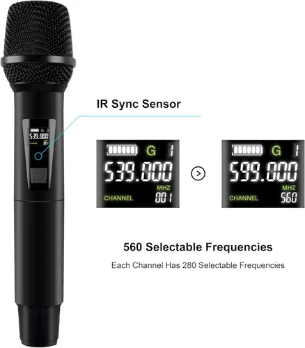 Miniatura 5 de PRORECK UK-2000 UHF Sistema de micrófono inalámbrico de 2 canales con dos micrófonos de mano, perfecto para fiesta/boda/iglesia/conferencia/discurso