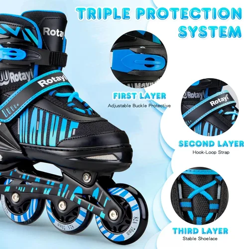 Miniatura 3 de Patines en línea ajustables para niñas y niños con ruedas de luz completa, divertidas cuchillas iluminadoras para principiantes, para niños, Azul