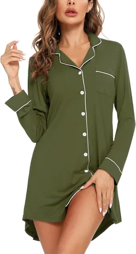 Miniatura 25 de Samring Camisón de pijama para mujer, manga corta/larga, con botones, camisón para dormir, camisón para novio, talla XXL