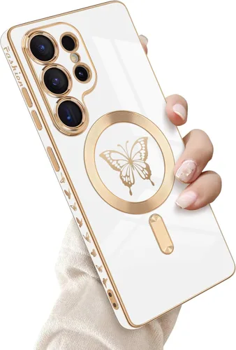 Miniatura 20 de Newseego Funda magnética para Samsung Galaxy S21 Plus 5G, bonita funda de lujo con borde chapado de mariposa para mujeres, niñas y hombres, TPU