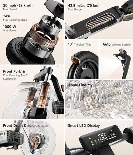 Miniatura 9 de NAVEE G5 Series Electric Scooter, 1000W Peak Motor, 20 mph Fast Speed, 43 Miles Range, 10" All-Terrain Solid Tires