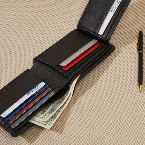 Miniatura 3 de Leatherology Cartera plegable marrón para hombre con solapa para tarjeta de identificación, RFID disponible