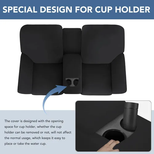 Miniatura 6 de Easy-Going - Funda elástica para sofá reclinable biplaza con consola central, cubierta suave de vellón ajustada, 2 asientos, con soporte y Negro