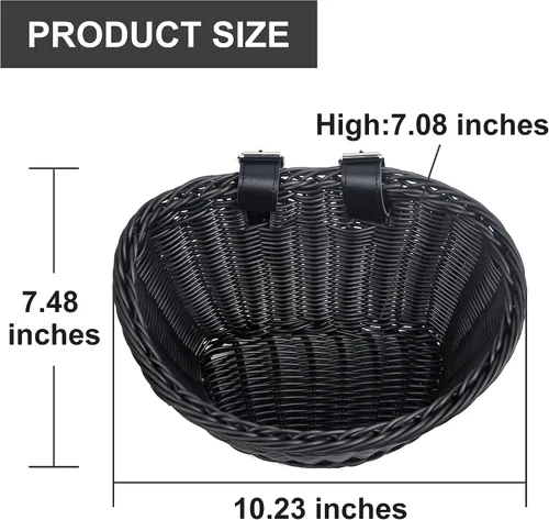 Miniatura 2 de Cestas de plástico tejidas para bicicletas, cesta delantera en forma de D para bicicleta Contenedor de almacenamiento para manillar con 2 correas