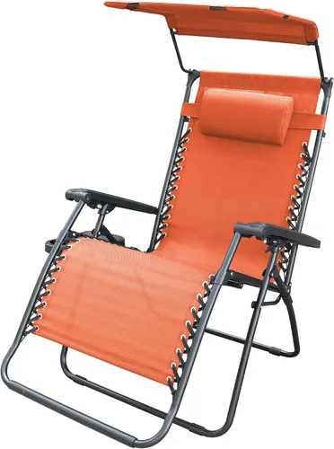 Miniatura 11 de Jeco Silla de gravedad cero de gran tamaño con sombrilla y bandeja de bebidas, malla marrón
