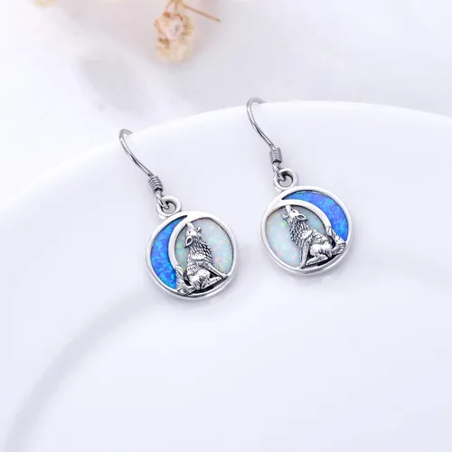 Miniatura 4 de POPKIMI Bonitos aretes colgantes de animales, joyería de animales, regalos de cumpleaños y Navidad para mujeres, aretes de ópalo de cristal de plata