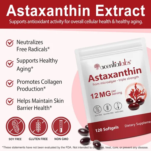 Miniatura 2 de ITSDAWN Astaxantina 12 mg, 120 cápsulas blandas suplemento antioxidante para ojos, piel, apoyo inmunológico, fuente natural de microalgas