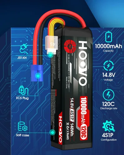 Miniatura 2 de HOOVO 4S Lipo Battery 14.8V 10000mAh 120C RC Battery EC5 Plug Soft Case Compatible con RC Cars, Drones, DJI, FPV, RC Avión, Racing Hobby 2