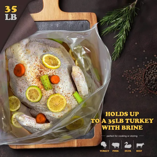 Miniatura 7 de Bolsa de salmuera, 26 x 22 pulgadas, paquete de 2, bolsa de salmuera de pavo extra grande con 2 cuerdas y 2 clips más grandes, materiales gruesos