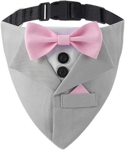Miniatura 14 de Bandana de esmoquin, collar ajustable para mascotas con lazo para perros pequeños, medianos y grandes, ropa formal de boda, regalos de cumpleaños