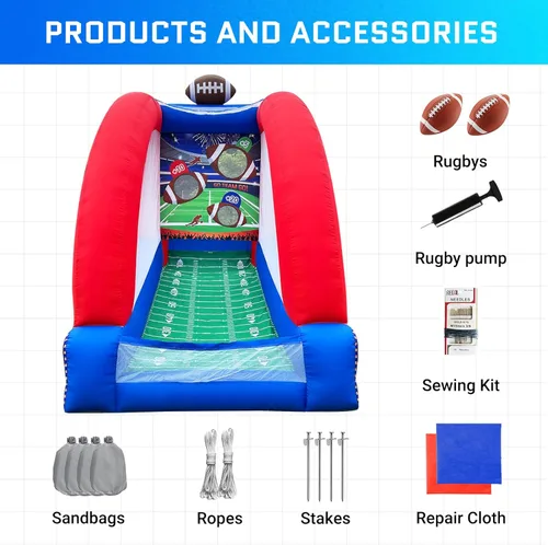 Miniatura 5 de OZIS Juegos inflables de carnaval con 2 bolas, objetivo de lanzamiento de fútbol con soplador integrado, fácil configuración para comerciales