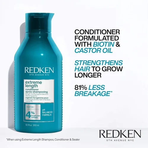 Miniatura 3 de Redken Extreme Length Biotin Conditioner For Longer Hair – Promotes Healthy Hair Growth, Strengthens & Detangles Damaged Hair, Infused With Biotin &