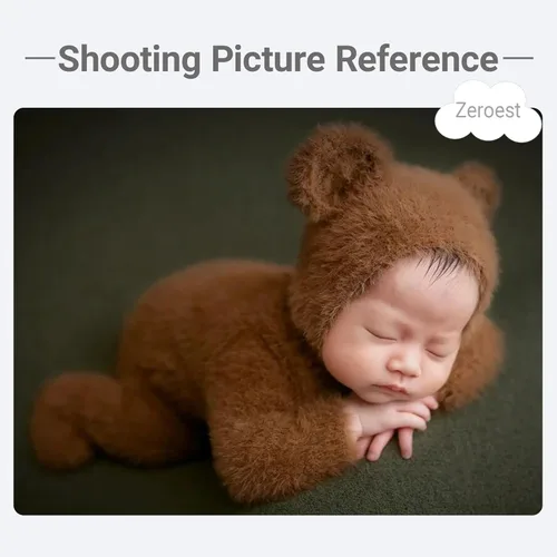 Miniatura 4 de Zeroest Accesorios de fotografía para recién nacidos, trajes de niño, accesorios para fotos de oso y niña, gorro con pies, mameluco de manga Marrón