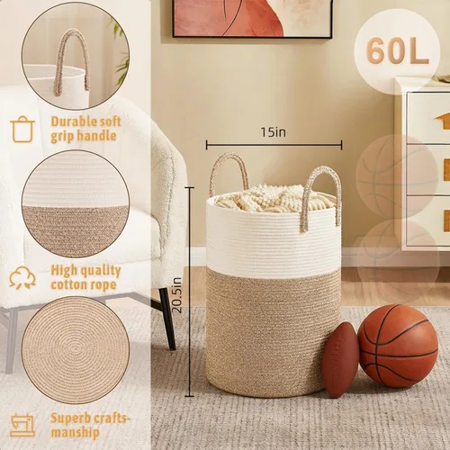 Miniatura 6 de Artfeel - Cesto para la ropa sucia de cuerda de algodón tejida, para guardar ropa sucia, juguetes y mantas en el baño, la habitación del bebé