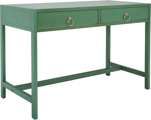 Miniatura 14 de SAFAVIEH Muebles - Escritorio Esther con 2 cajones, color gris, madera maciza, diseño de herrajes dorados glamorosos, ideal para oficina en casa