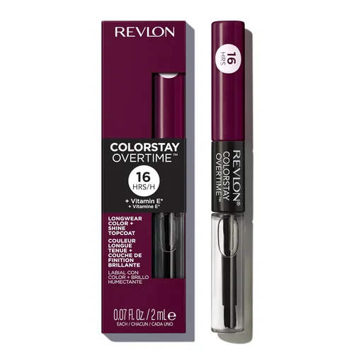 Miniatura 16 de Revlon - Lápiz labial líquido Overtime con brillo de labios transparente, maquillaje facial ColorStay, doble extremo con vitamina E en ciruela/baya
