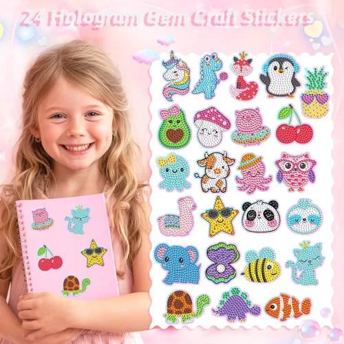 Miniatura 5 de EAPHANT Kits de arte de diamantes para niños, llaveros de gemas y calcomanías, regalos de pintura para niñas de 4 a 8 a 12 años, juguetes de artes