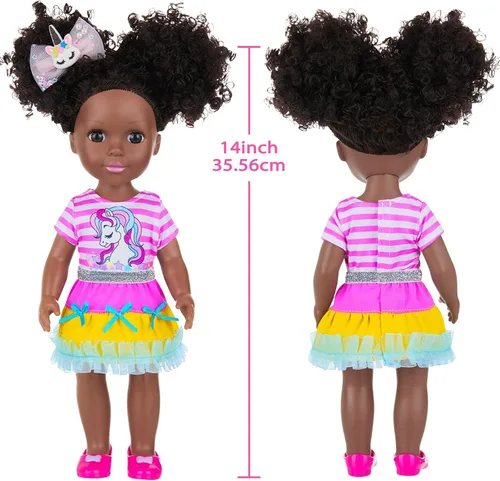 Miniatura 3 de Ecore Fun Muñeca Negra de 14 Pulgadas con Accesorios de Ropa para Muñeca Bebé Negra – Incluyendo Vestido, Blusa, Falda, Zapatos, Peine, Espejo
