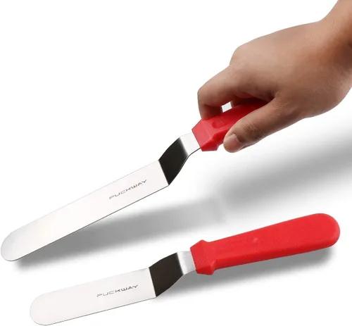 Miniatura 6 de Espátula de glaseado en ángulo, espátula compensada de acero inoxidable, juego de 2 espátulas rojas de 6 y 8 pulgadas Rojo