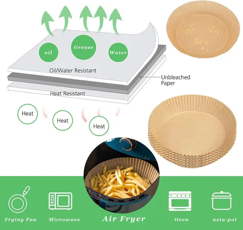 Miniatura 2 de Forro de papel desechable para freidora de aire, 100 forros desechables antiadherentes para freidora de aire, almohadillas de papel desechables