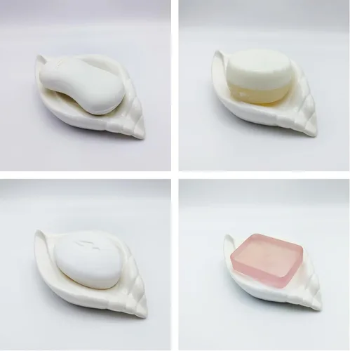 Miniatura 8 de Sea-Shell - Jabonera de cerámica con autodrenante, bandeja de jabón para fregadero, baño, ducha, soporte pequeño y elegante con esmalte, fácil