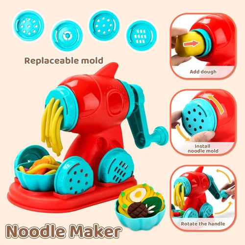 Miniatura 3 de Aprilwolf 70 PCS Juego de Masa 4 en 1 para Niños de 3-4-8 Años, Kit de Herramientas de Masa para Manualidades de Arte, Set de Juego de Helado Fideos