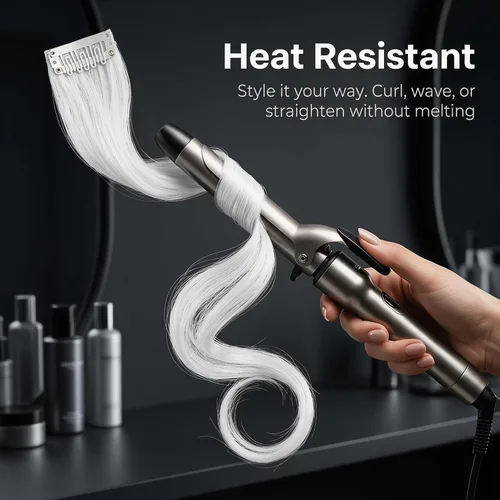 Miniatura 4 de 12 extensiones de cabello rizado blanco, 12 piezas, peluca de cabello rizado a rayas con clip, extensiones de cabello ondulado de sirena