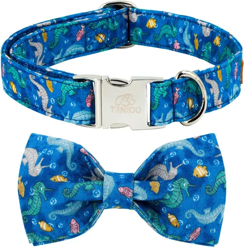 Miniatura 15 de Tunkoo Collar para perro con pajarita, elegante, a cuadros, suave, cómodo, de algodón, ajustable, hebilla de metal de alta calidad, pequeño, Cuello