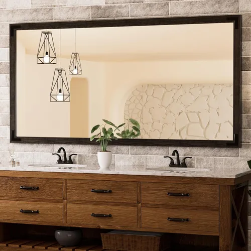 Miniatura 32 de TETOTE Espejo de madera natural de 48 x 24 pulgadas para pared de baño/dormitorio/sala de estar/entrada, espejo rústico de tocador de baño