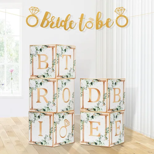 Cajas de novia para decoración de despedida de soltera, globos, pancarta de letrero de novia de la novia de Miss To Mrs para boda, despedida de