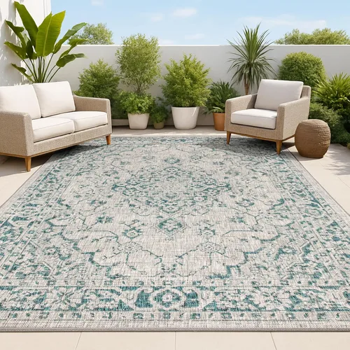 Miniatura 7 de JONATHAN Y Alfombra bohemia con medallón para interiores y exteriores, 2 x 8 pies, color gris/negro, tejido texturizado Rozetta para patio trasero