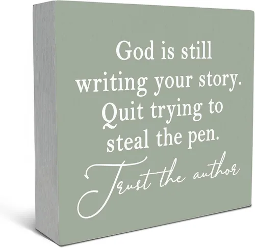 Miniatura 8 de SRADMO God Is Still Writing Your Story, decoración de versículos bíblicos para sala de oración, caja de madera negra cristiana para oficina en casa