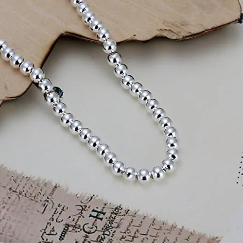 Miniatura 3 de Cutesmile Joyería de moda 925 plata esterlina 0.157 in Lucky Round Beads pulsera para mujer, Plata