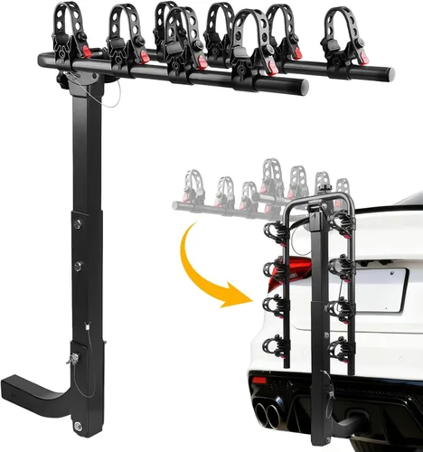 Miniatura 8 de Soporte de enganche para 4 bicicletas, soporte plegable para coches, camiones, SUV, minivans