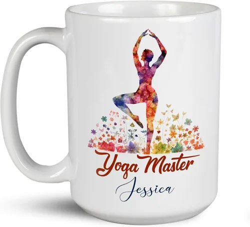 Miniatura 13 de Taza de café personalizada con nombre para yoga, taza de té de yoga con divertido diseño de perezoso, taza de inspiración para yoga y amantes