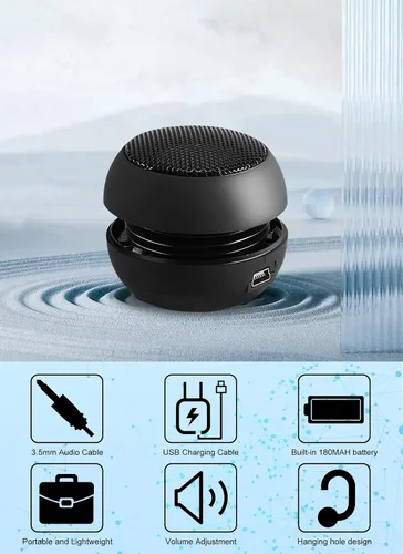 Miniatura 3 de Mini altavoz portátil con cable USB pequeños altavoces con conector de entrada auxiliar de 0.138 in, altavoces de viaje para computadora portátil