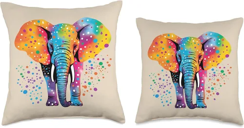 Miniatura 3 de Rainbow Elephant Colorful Polka Dot Almohada colorida de lunares con diseño de elefante, 16 x 16 pulgadas, multicolor