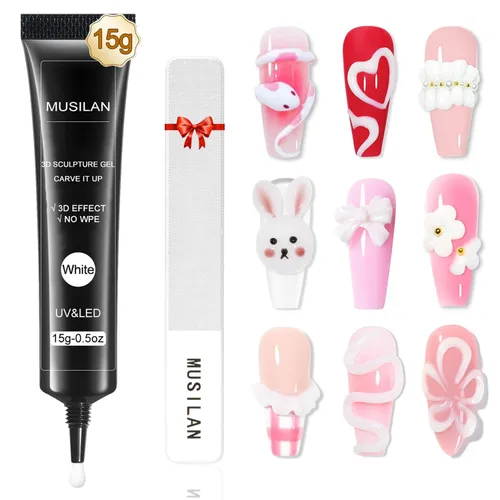 Miniatura 11 de MUSILAN Gel para esculpir uñas 3D con limas de cristal de cristal, gel constructor transparente para uñas, moldeo para esculpir esmalte de uñas
