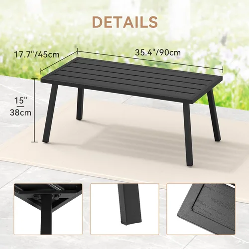 Miniatura 3 de C-Hopetree Mesa auxiliar de centro de metal pequeña para patio exterior, rectangular, color negro