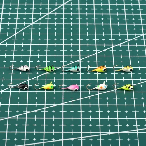 Miniatura 9 de Kit de Jigs de Pesca en Hielo de Tungsteno, 3.2/4/5mm Gota Lágrima que Brillan en la Oscuridad Señuelos Jigs de Pesca en Hielo con Caja de Jigs