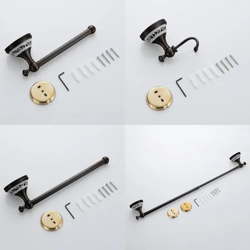 Miniatura 8 de Juego de herrajes de baño de bronce frotado con aceite, toallero ajustable, portarrollos de papel higiénico, toallero de mano, gancho, juego