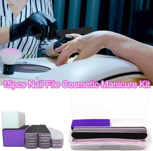 Miniatura 8 de 15 limas de uñas y pulidor con caja de almacenamiento, kit profesional de manicura y pedicura, bloque de tampón blanco, reutilizable, lima de uñas